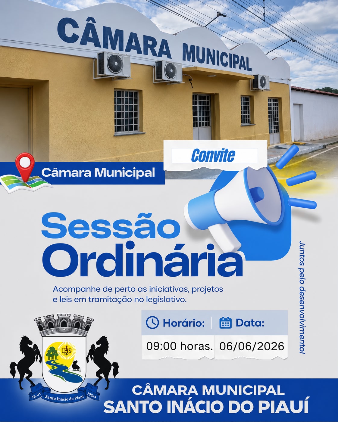 Câmara Municipal de Santo Inácio do Piauí convida população para Sessão Ordinária.